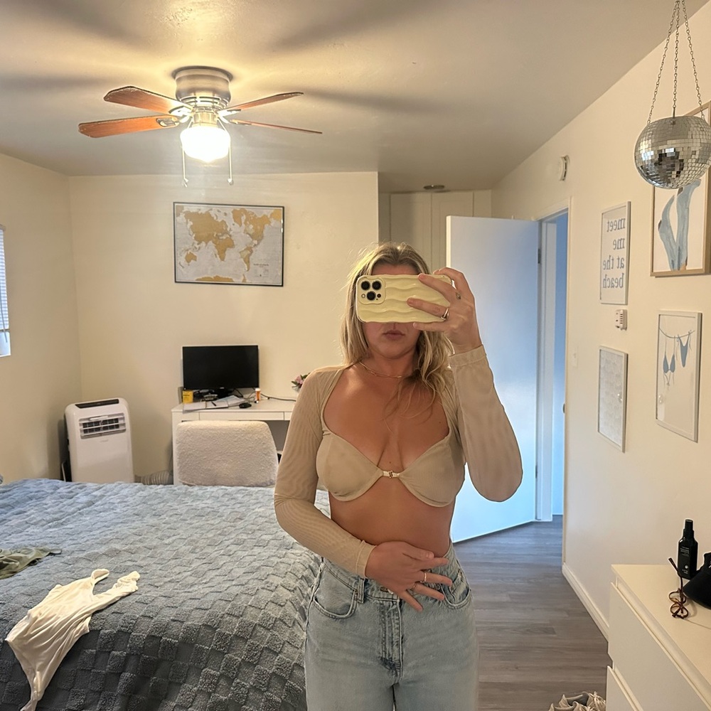 Beige Long Sleeve Crop Top